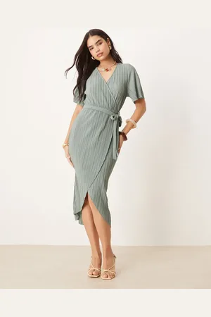 Y.A.S Plisse wrap midi dress in soft green