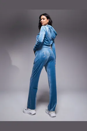 Juicy Couture Diamante logo velour trackies in blue (part of a set)