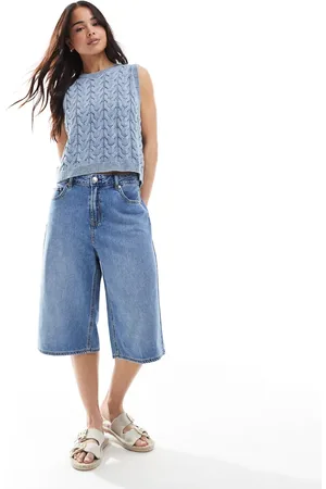 Stradivarius Denim jorts in medium wash