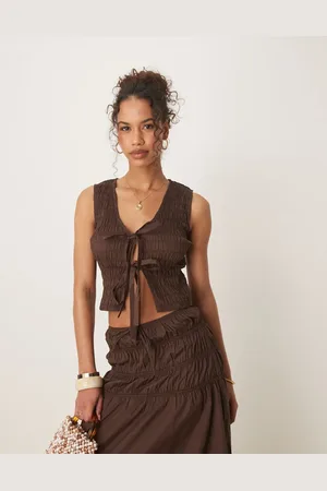 Glamorous Shirred tie front top in (part of a set)