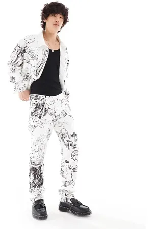 Liquor N Poker Straight fit jeans with Renaissance print in white and (part of a set)