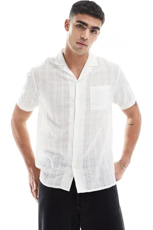 Another Influence Revere collar textured short sleeve shirt in off white