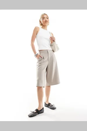 ASOS Jersey twill wide leg bermuda shorts in -Neutral