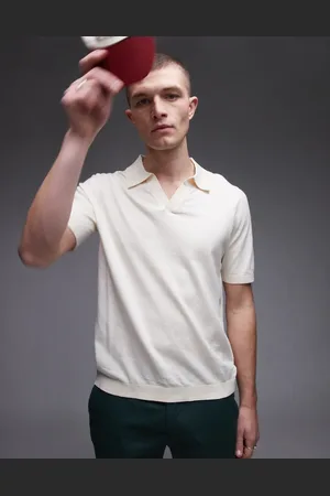 ARKET Cotton linen knitted short sleeve polo shirt in
