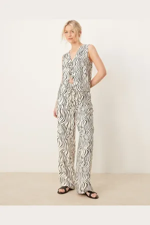 ASOS Tailored straight leg zebra squiggly print linen look pants (part of a set)-Multi