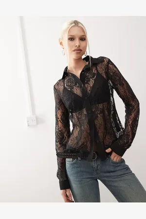 Reclaimed Fitted lace shirt in black