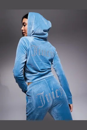 Juicy Couture Diamante logo velour zip through hoodie in blue (part of a set)