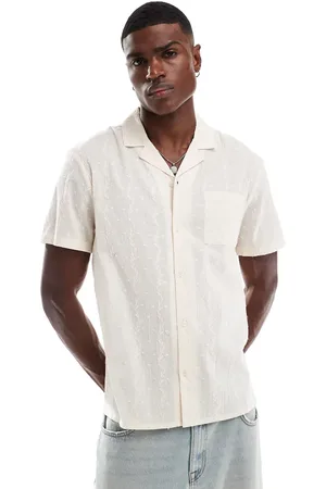 Another Influence Embroidered stripe revere collar shirt in -Neutral