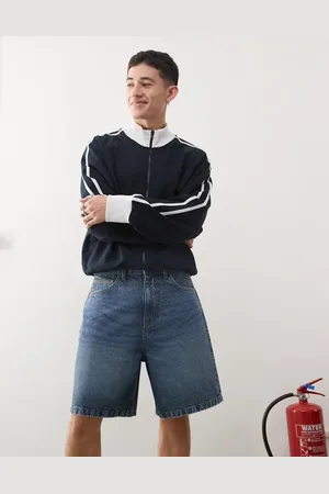 COLLUSION X004 mid rise shorts in midwash-Blue