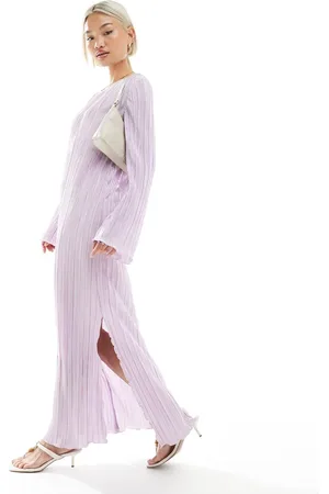 Pieces® Plisse maxi dress with side splits in lilac-Purple