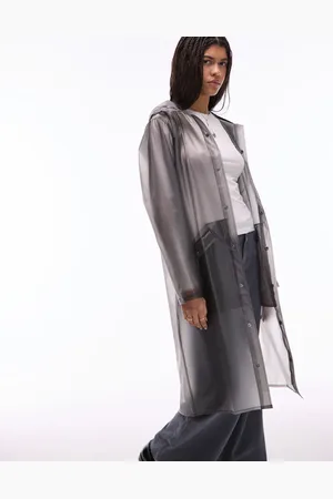 Rains 18360 waterproof longer jacket in semi transparent black