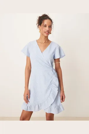 VILA Jersey broderie wrap mini dress in