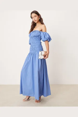 Abercrombie & Fitch Off the shoulder smocked low waist maxi dress in print