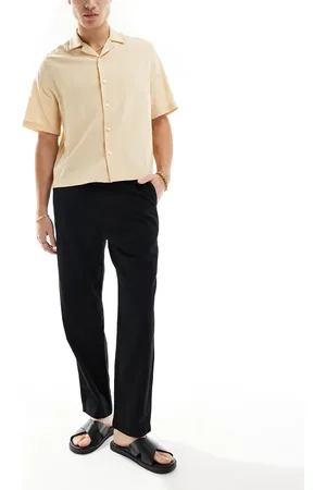 Hollister Linen loose fit pull on pants in -Black