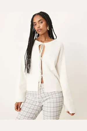 Gina Tricot Lightweight knit tie cardigan top in -White