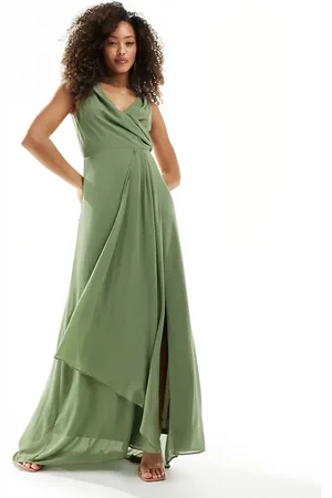 TFNC Bridesmaid chiffon maxi dress with split front in