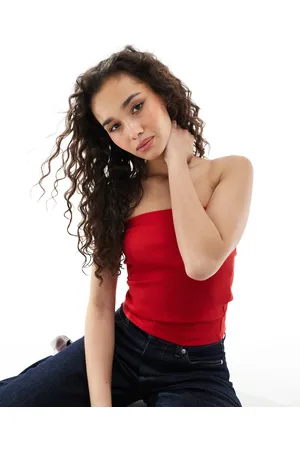 JJXX Ribbed bandeau top in red