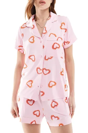 Chelsea Peers Poly short sleeve revere shirt and shorts set in heart print