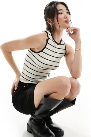 ASOS Seamless sculpting 90s contrast edge tank in cream micro stripe-White
