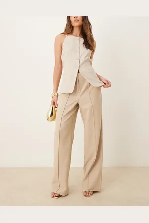 Y.A.S High waist wide leg tailored pants in cream (part of a set)-Neutral