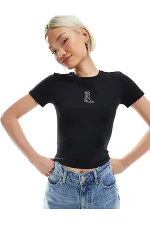 VERO MODA Diamante western boot graphic baby tee in