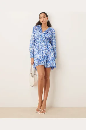VILA Flounce mini dress in blue zebra print