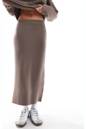 Object Structured knit midi skirt in taupe (part of a set)-Brown