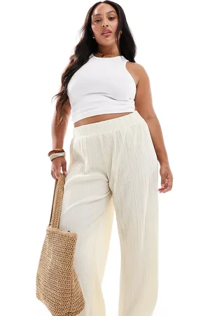 ONLY Plisse wide leg pants in buttermilk-White