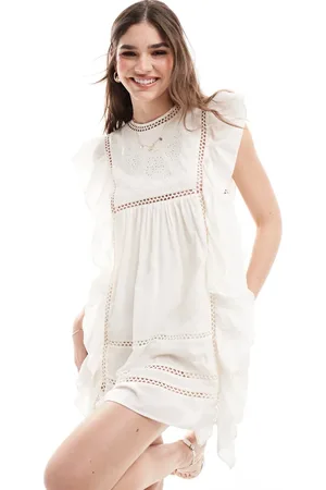 & OTHER STORIES Ruffle sleeve mini dress with broderie and ladder trim detail in