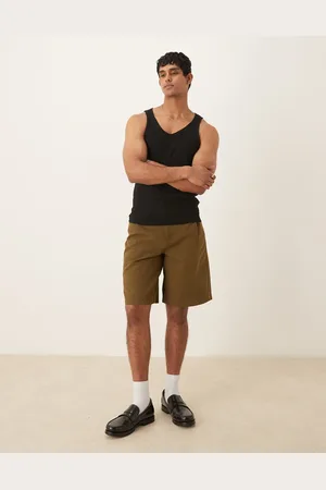 ASOS Long length jorts with pleat detailing in -Green