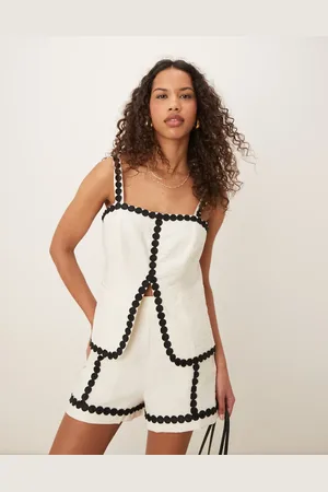ASOS Tailored square neck top with rik rak trim in (part of a set)