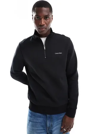 Calvin Klein Micro logo repreve quarter zip sweatshirt in black