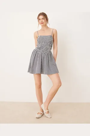 Glamorous Shirred drop waist mini dress in -Multi