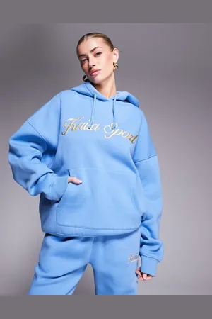 Kaiia Sport embroidered script logo hoodie in blue and yellow (part of a set)-Multi