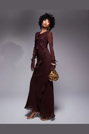 DASKA Chiffon ruffle maxi dress in