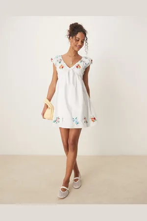 Glamorous Smock mini dress with floral embroidery in