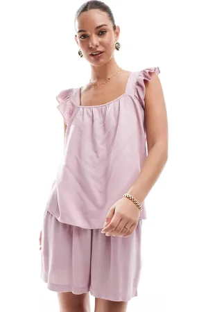 Pieces® Linen touch flutter sleeve cami top in (part of a set)