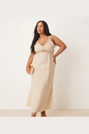 Never Fully Dressed Mimi linen look cut-out midaxi dress in -Neutral
