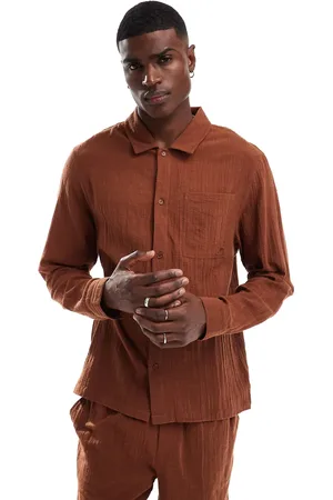 Another Influence Gauze long sleeve relaxed shirt in (part of a set)-Orange