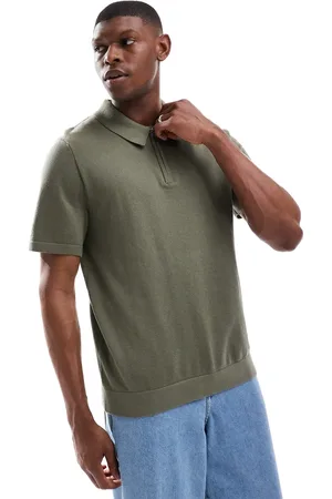 JACK & JONES Knit polo with zip in khaki-Green