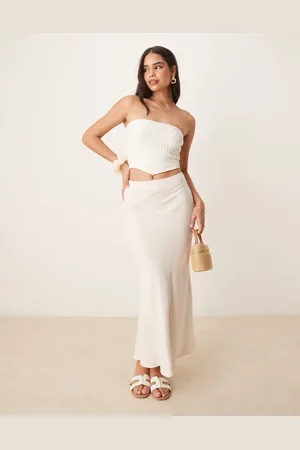 SELECTED Femme linen long skirt in cream-White