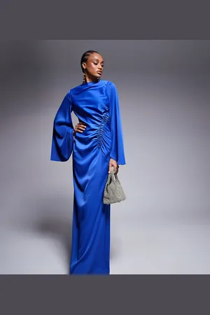 ASOS ASOS DESIGN Tall exaggerated sleeve bias maxi dress with ruched waist in