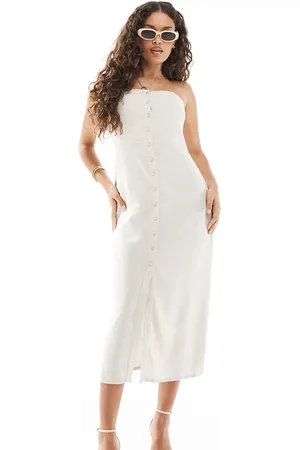 ONLY Linen mix bandeau midi dress in -Neutral