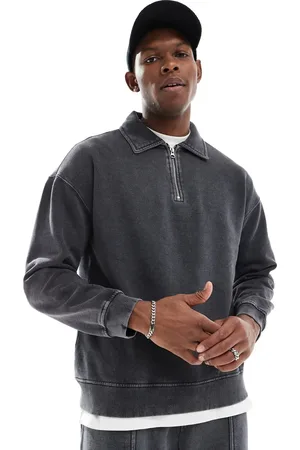 Another Influence Acid wash half-zip pullover jumper in charcoal (part of a set)-Grey