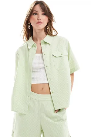 JJXX Oversized cropped shirt in green stripe (part of a set)