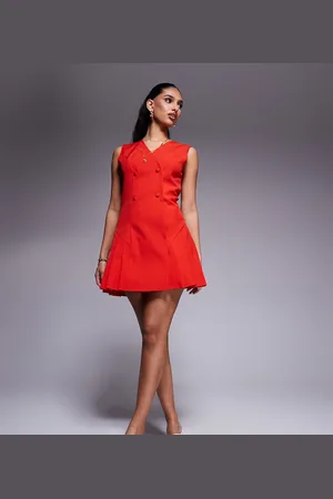 Kaiia Exclusive tailored sleeveless button front hip pleat detail mini dress in