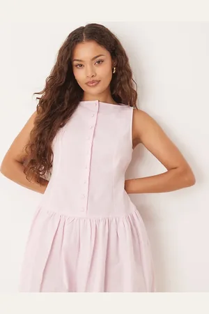 ASOS ASOS DESIGN Petite slash neck button down dropped waist mini dress in