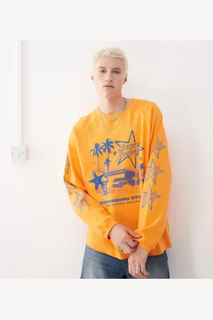 COLLUSION Long sleeve skater fit t-shirt in with blue print