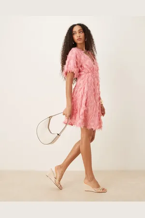 Y.A.S Textured v neck mini dress in pink
