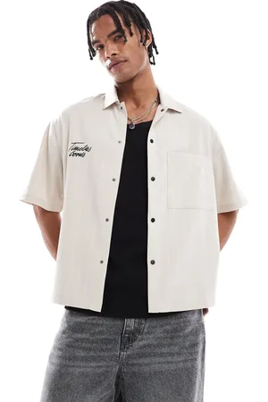 Bershka Embroidered striped shirt in beige